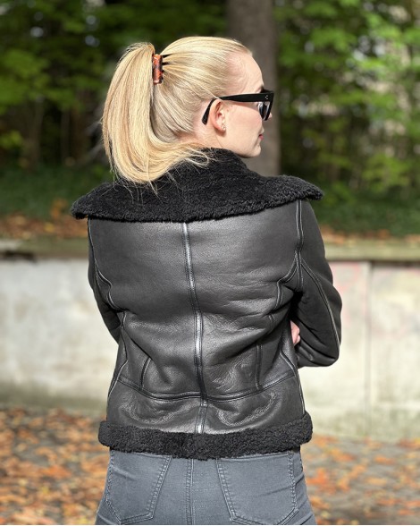 Bunda dámská Kara černá s kožíškem "pilotka"